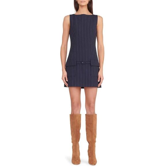 STAUD Sheila Navy Pinstripe Sheath Mini Dress XS - Picture 2 of 8